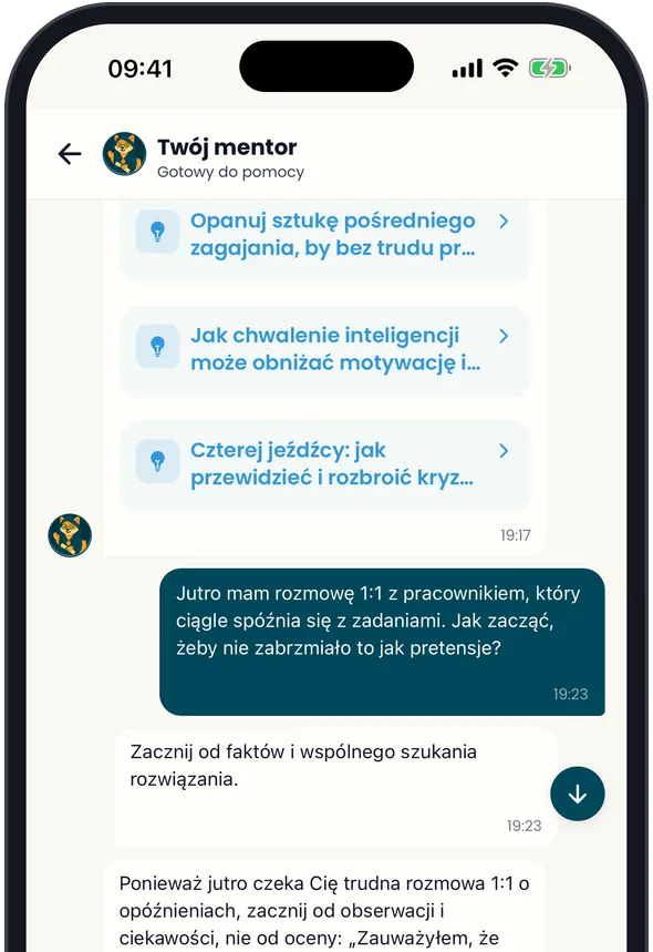 Okno czatu z mentorem AI